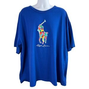Polo Ralph Lauren Mens Colorblock Big Pony T-Shirt Blue Sz 4XB Streetwear Preppy
